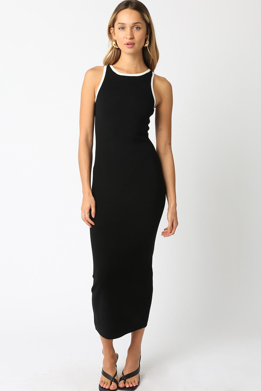 Black Knit Contrast Trim Maternity Midi Dress