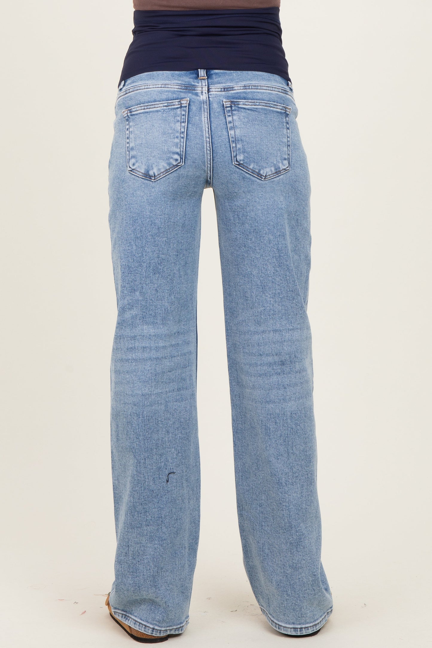 Blue Lightly Distressed Maternity Wide Leg Jeans