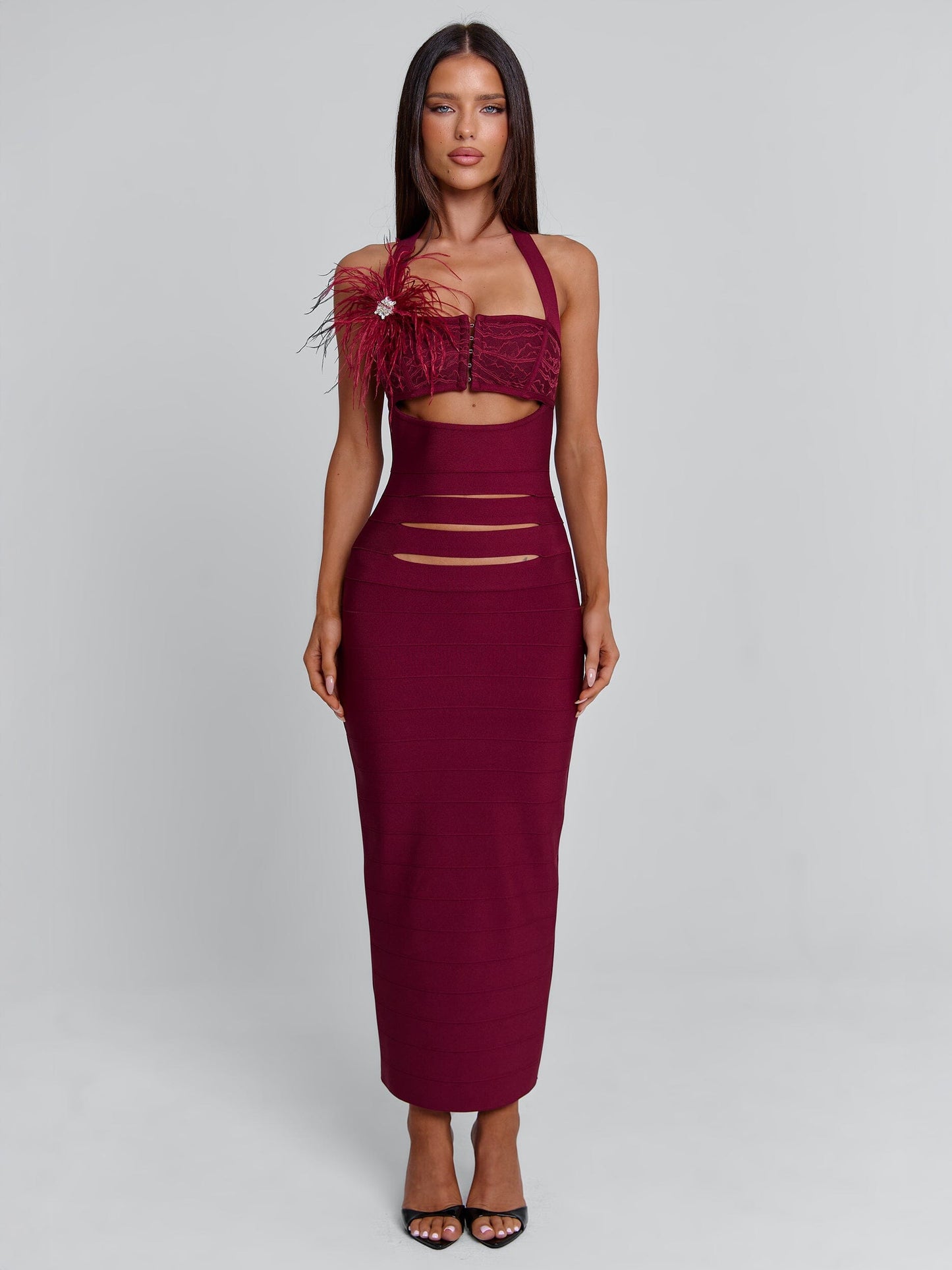 LUNABELLE MIDI DRESS BURGUNDY