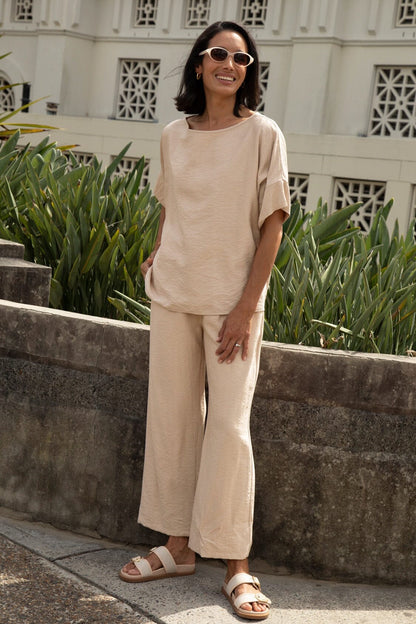 Gemma Straight Leg Tie Waist Pants Taupe