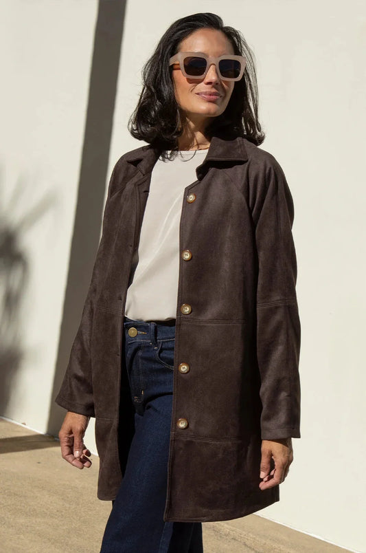 Vanessa Faux Suede Coat Chocolate