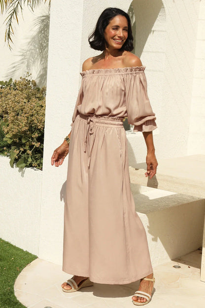 Vittoria Smocked Waist Wide Leg Pants Taupe