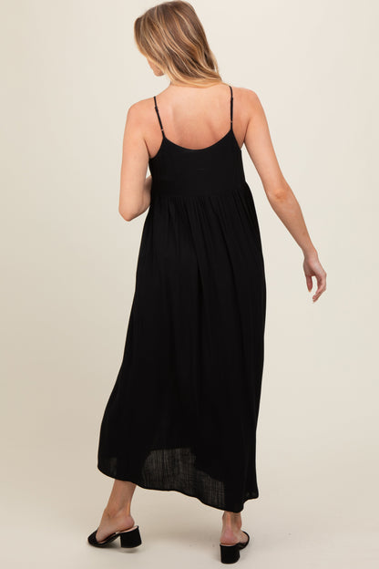 Black Sleeveless V-Neck Maternity Midi Dress