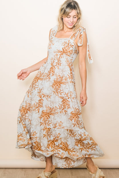 Rust Crochet Trim Floral Maternity Maxi Dress