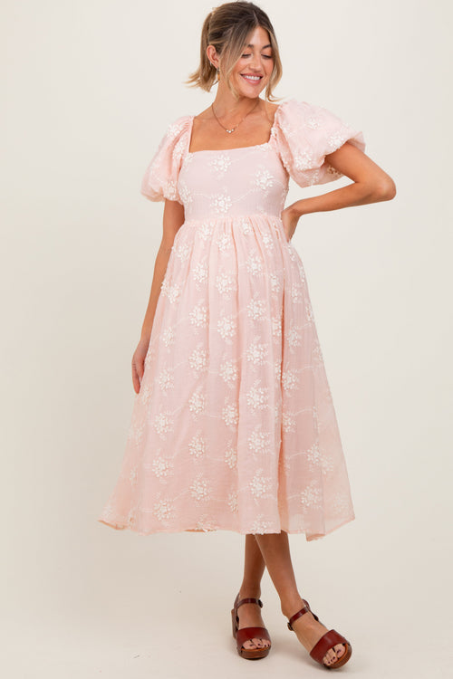 Pink Textured Maternity Midi Dress