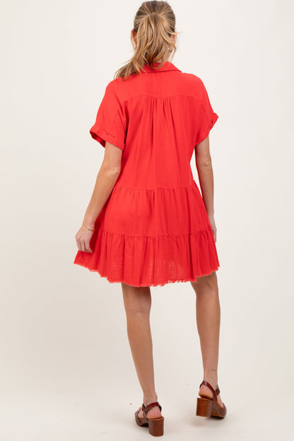 Coral Tiered Linen Maternity Dress