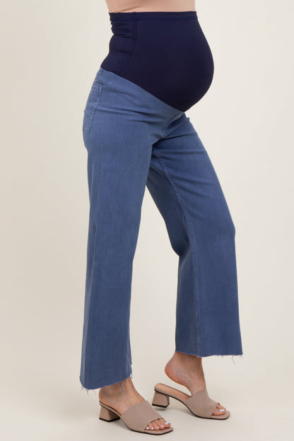 Blue Raw Hem Wide Leg Maternity Jeans