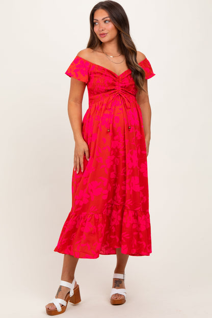 Red Multi Smocked Top Maternity Maxi Dress