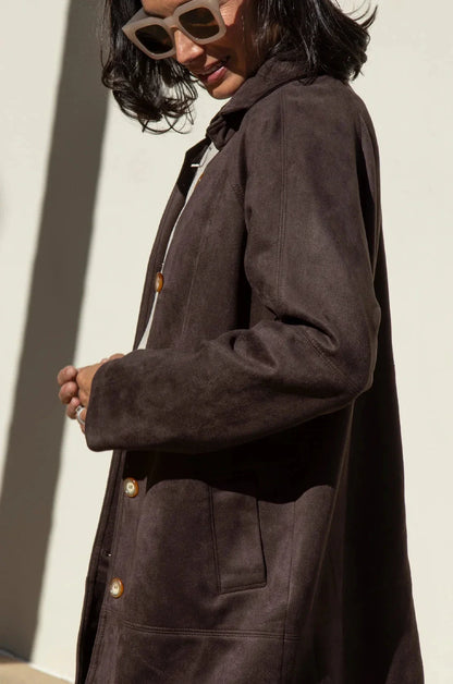 Vanessa Faux Suede Coat Chocolate