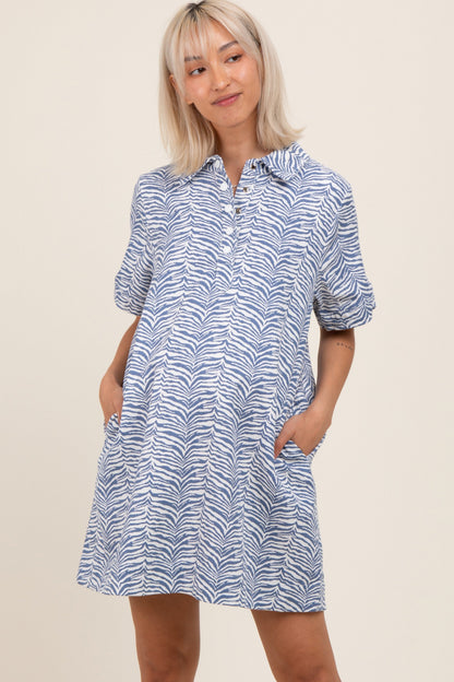 Blue Zebra Print Pocketed Maternity Mini Dress