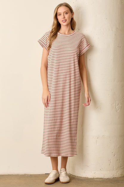 Red Striped Maternity Midi T-Shirt Dress
