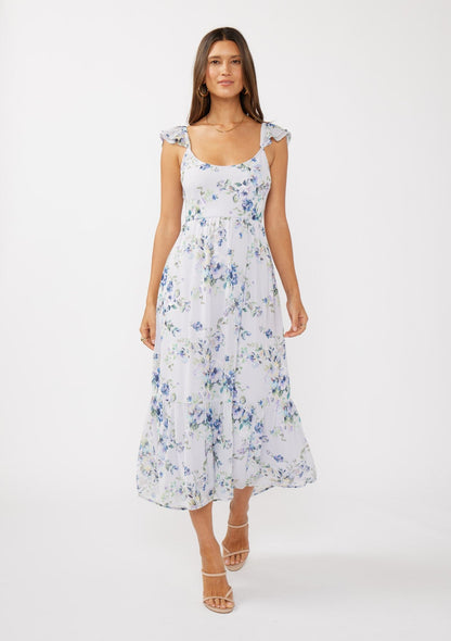 Lilac Floral Textured Open Back Tie Maternity Maxi Dress