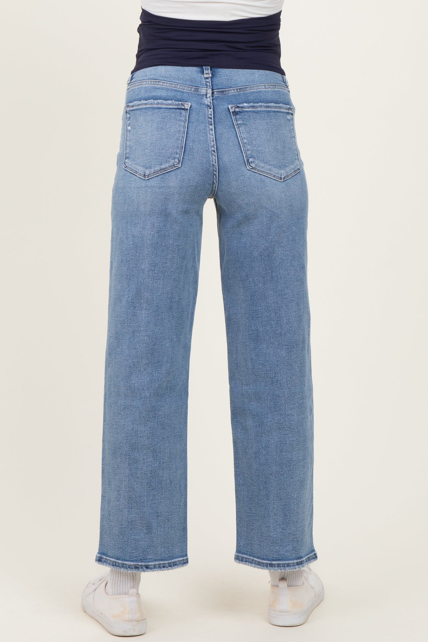 Light Blue Lightly Distressed Ankle Slim Maternity Wide Leg Jeans