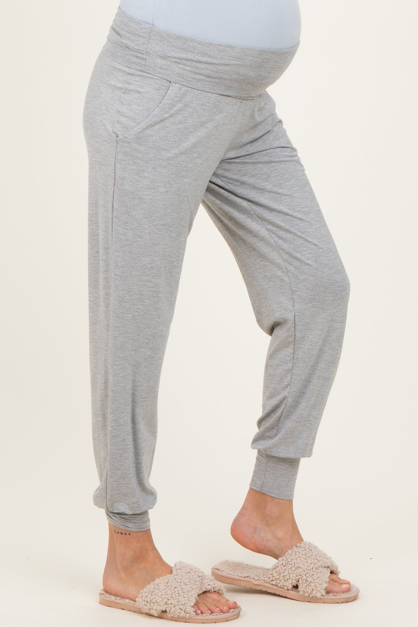 Heather Grey Maternity Band Jogger Pants