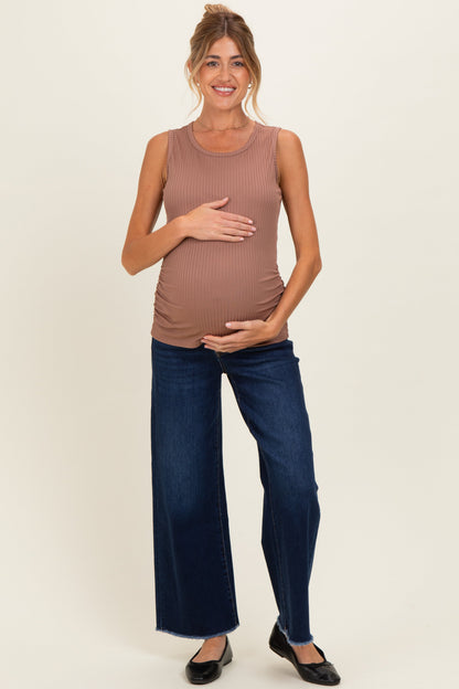 Mocha Ribbed Sleeveless Ruched Maternity Top