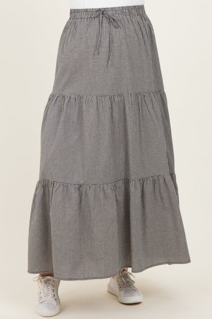 Black Gingham Tiered Maternity Maxi Skirt