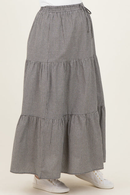 Black Gingham Tiered Maternity Maxi Skirt