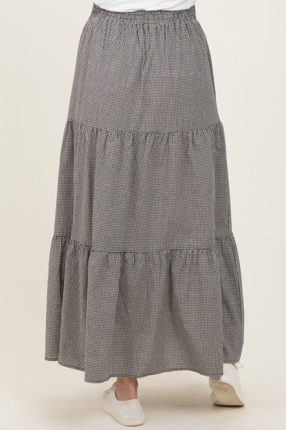 Black Gingham Tiered Maternity Maxi Skirt