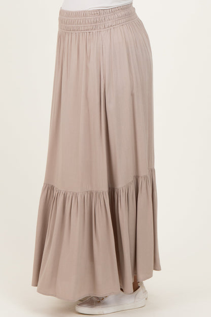 Sand Smocked Waist Button Detail Maternity Maxi Skirt