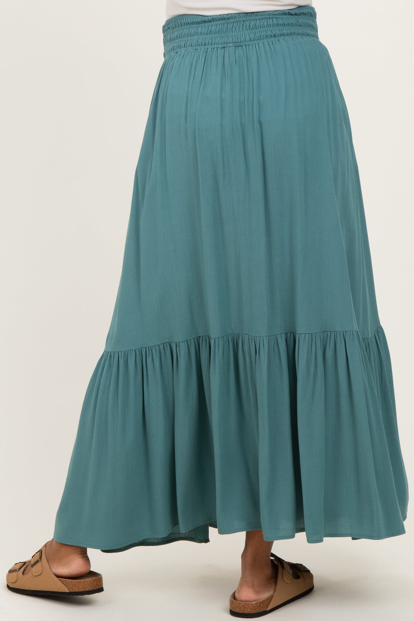 Turquoise Smocked Waist Button Detail Maternity Maxi Skirt