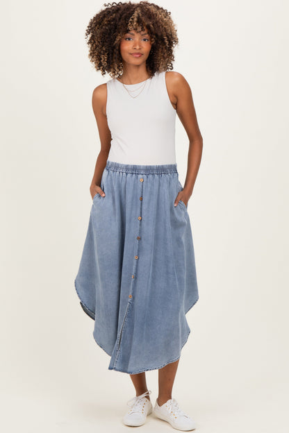 Blue Chambray Tulip Hem Maternity Midi Skirt