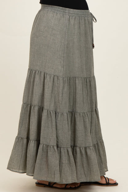 Olive Tiered Drawstring Maternity Maxi Skirt