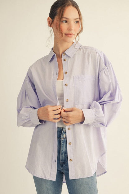 Lavender Button Down Lightweight Casual Maternity Shirt
