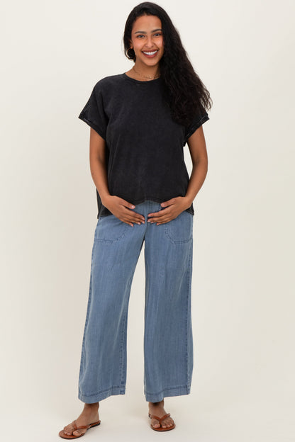 Black Mineral Wash Boxy Fit Maternity T-Shirt