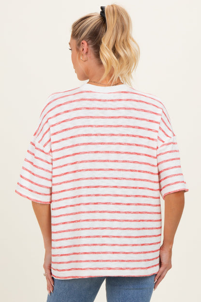 Red Oversized Striped Maternity Short Sleeve Top