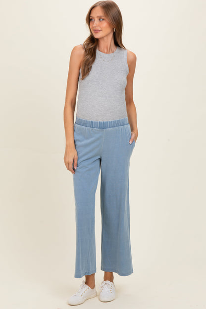 Light Denim Elastic Waist Wide Leg Knit Lounge Pants