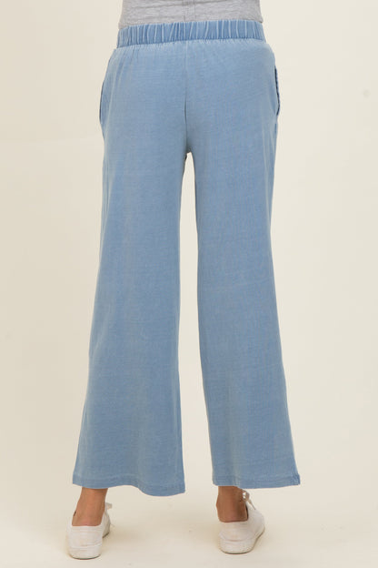 Light Denim Elastic Waist Wide Leg Knit Lounge Pants