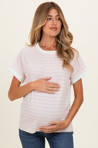 Blush Striped Knit Short Sleeve Maternity Top