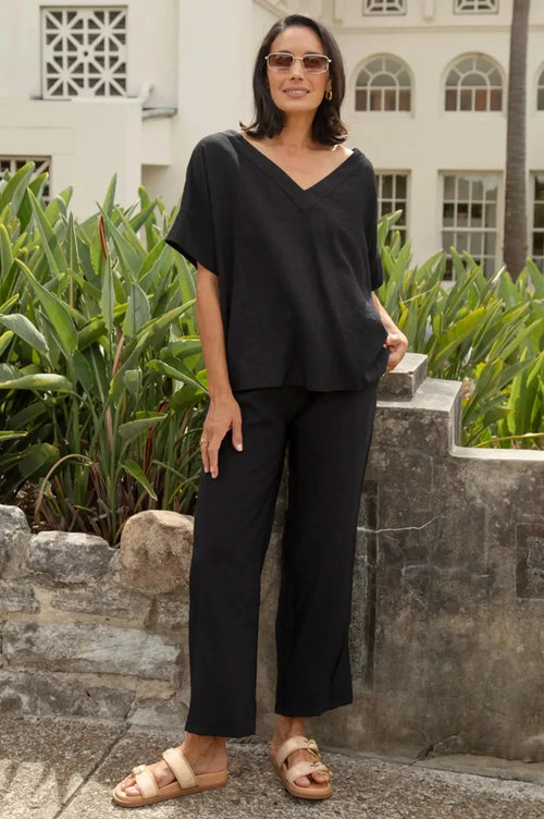 Gemma Straight Leg Tie Waist Pants Black