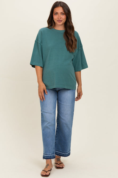 Dark Teal Pigment Oversized Half-Sleeve Maternity T-Shirt