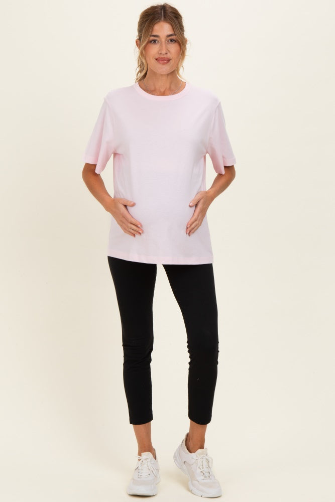 Soft Pink Oversized Short Sleeve Crew Neck Maternity T-Shirt
