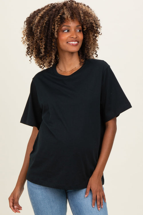 Black Oversized Short Sleeve Crew Neck Maternity T-Shirt