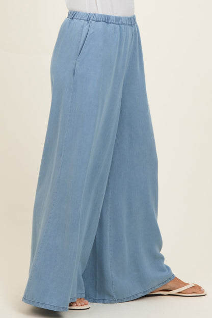 Light Denim Chambray Wide Leg Maternity Pants