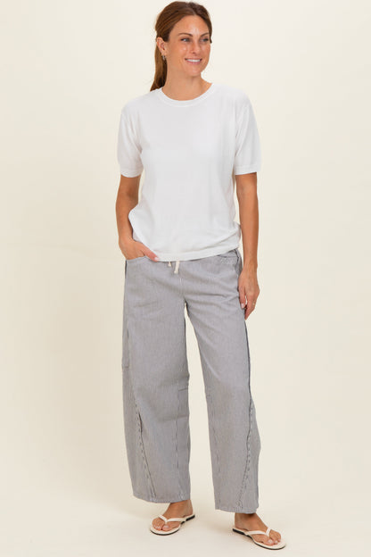Off White Striped Relaxed Fit Maternity Pants