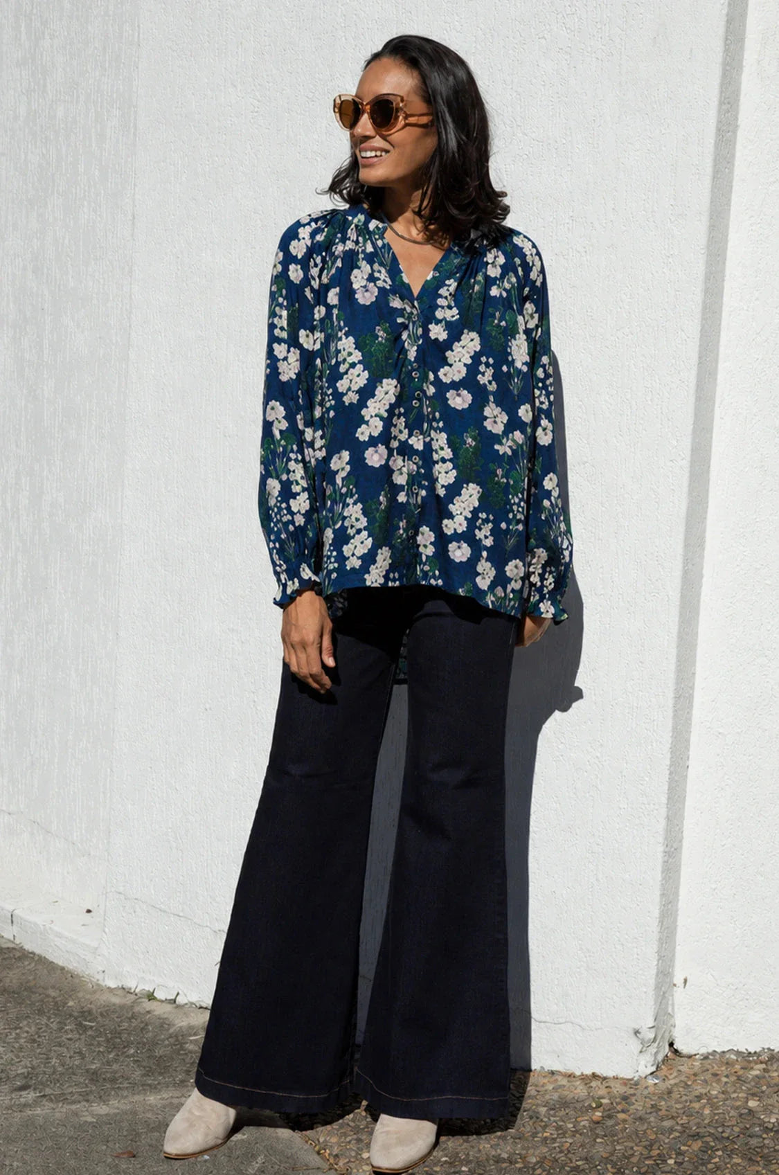 Lissy Floral Long Sleeve Top Navy