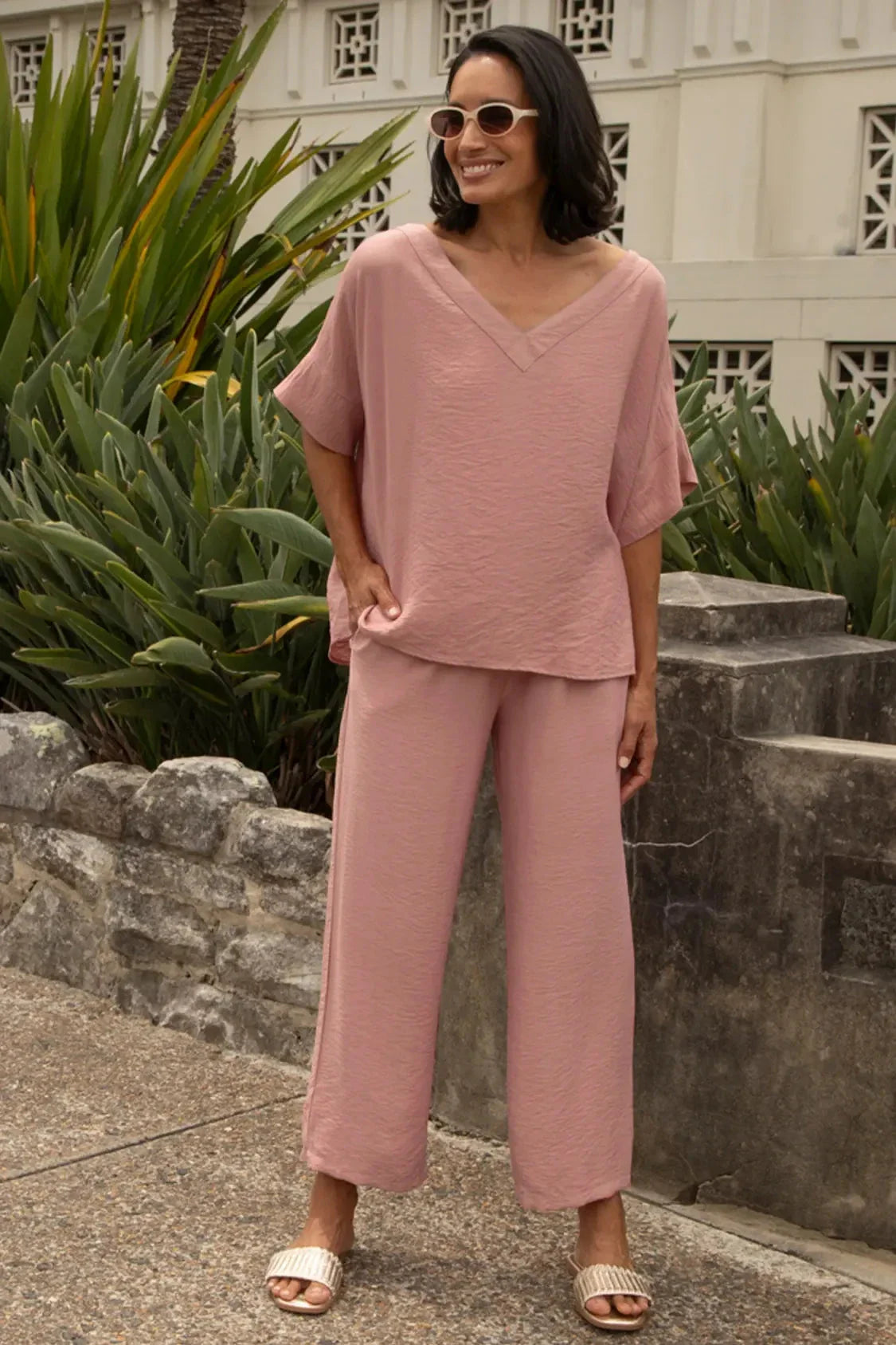 Gemma Straight Leg Tie Waist Pants Rose