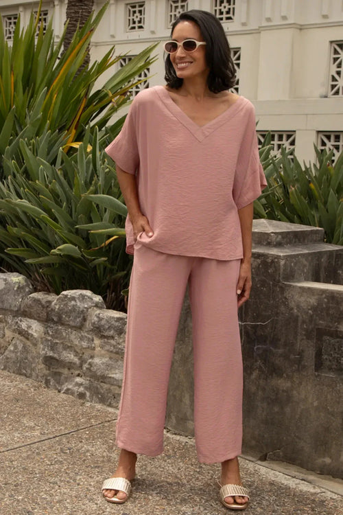 Gemma Straight Leg Tie Waist Pants Rose