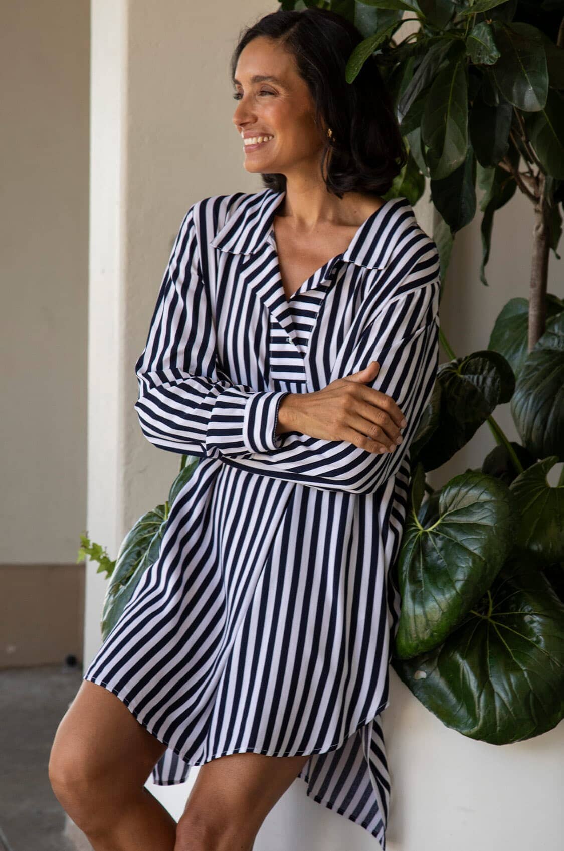 Monaco Striped Dress Shirt Navy and White
