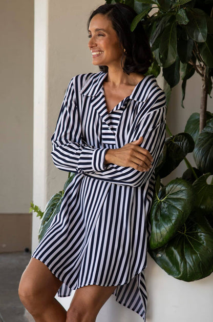 Monaco Striped Dress Shirt Navy and White