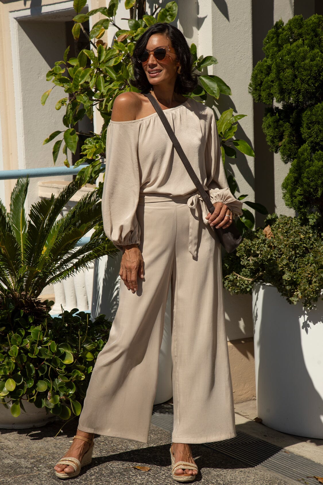 Sienna Tie Waist Wide Leg Pants Taupe - Pre Order