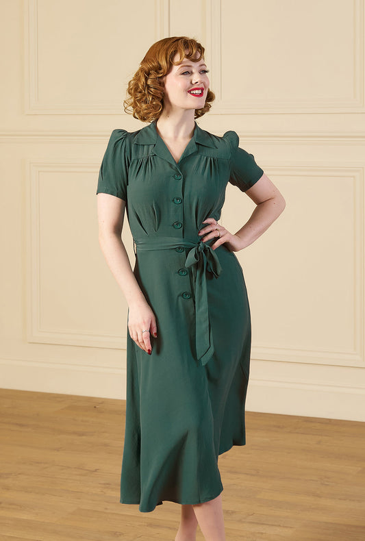 1940s Shirt-Waister Dress - Pine