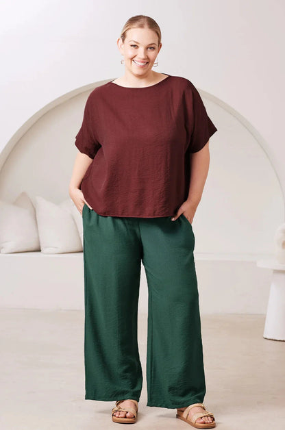 Gemma Short Sleeve Round Neck Top Burgundy