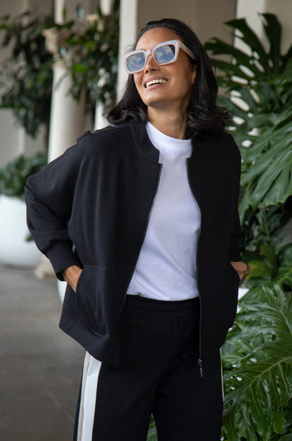 Ariana Zip Through Bomber Jacket Black