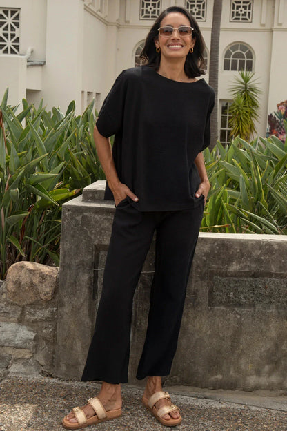 Gemma Straight Leg Tie Waist Pants Black