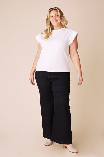 Harper Short Sleeve Top White with Round Neck