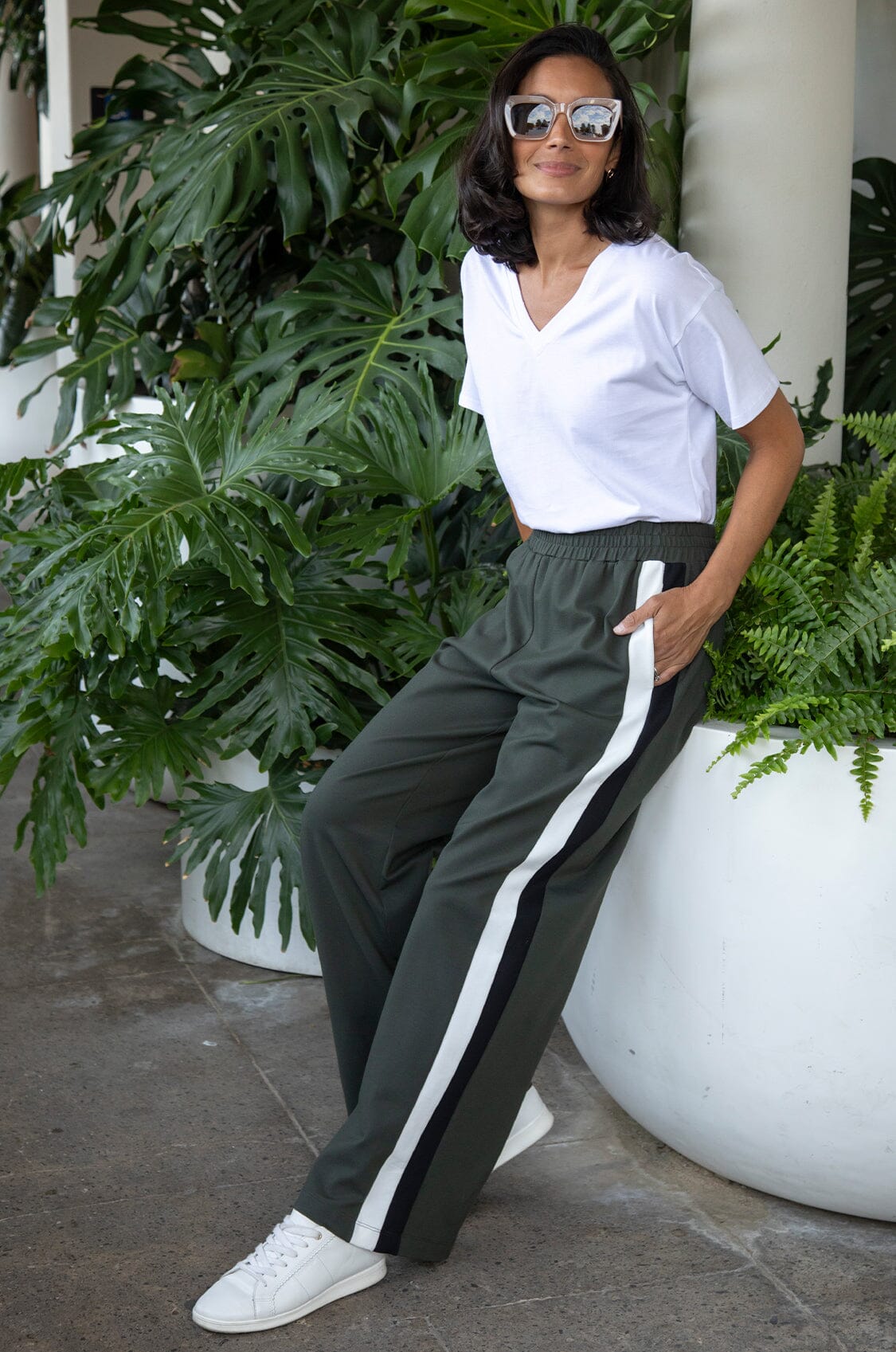 Ariana Side Stripe Jogger Military Green